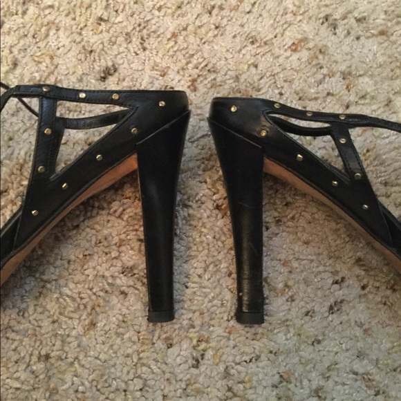 GUCCI STUDDED BLACK LEATHER STRAPPY HEELS SHOES SANDALS, 9 - Picture 8 of 9